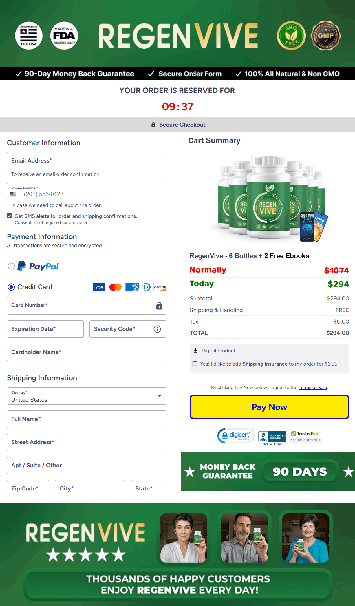 RegenVive Checkout page